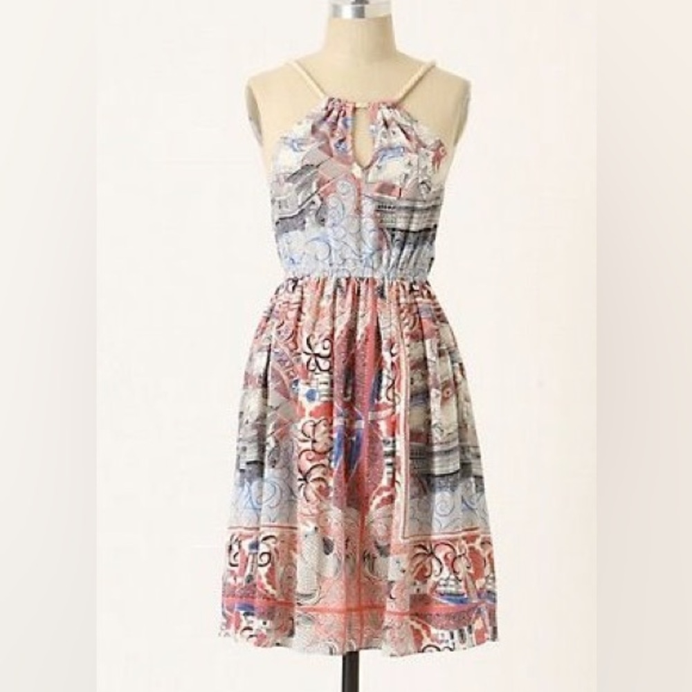 Anthropologie Floreat Castle Lake Dress Large Mini Nautical Sleeveless Rope Neck - Picture 6 of 17